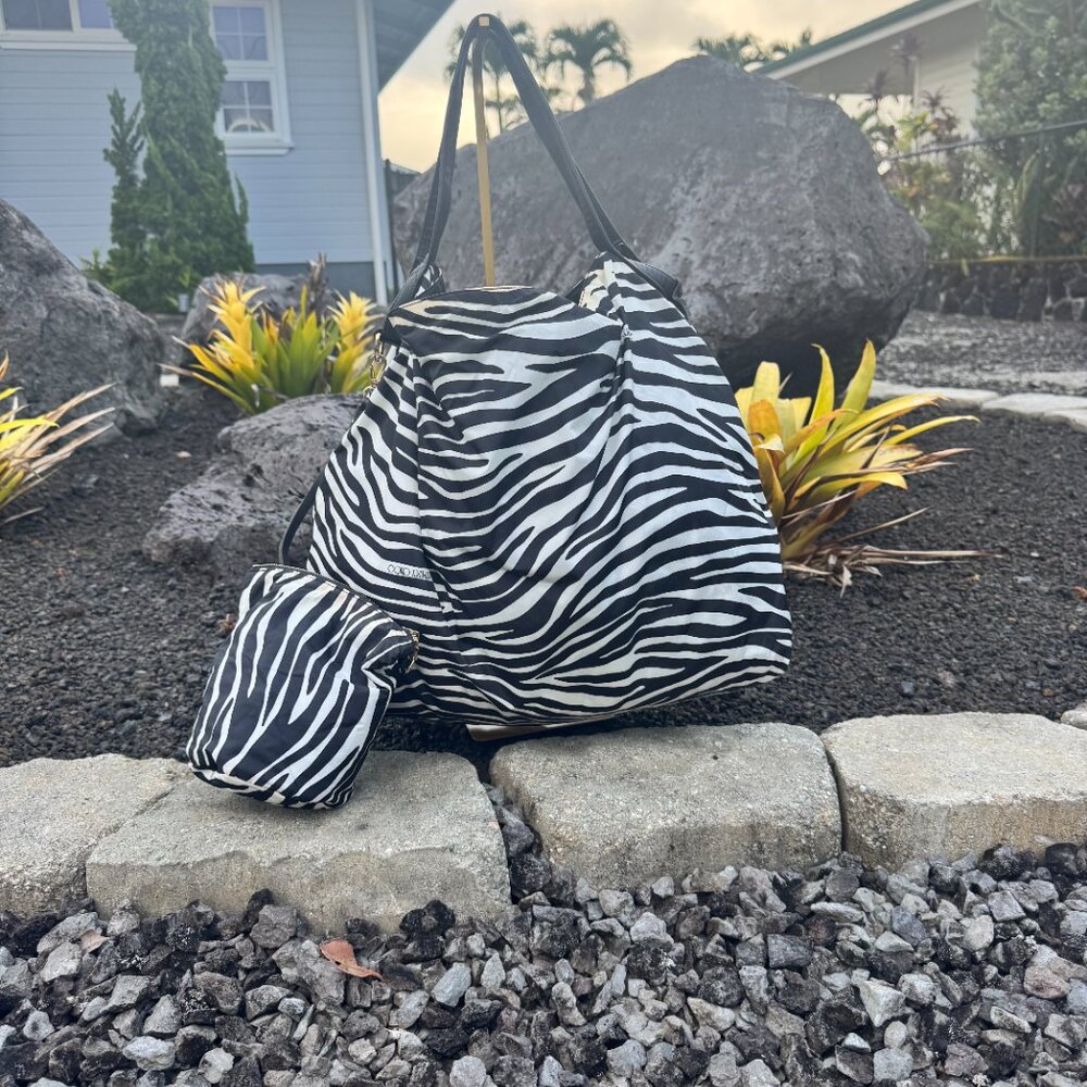 Jimmy Choo (Made in Italy) Zebra-Print Nylon Tote Bag + Matching Pouch - Picture 3 of 15